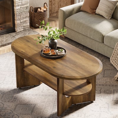 47.24" Farmhouse Oval 2-Tier Center Coffee Table for Living Room