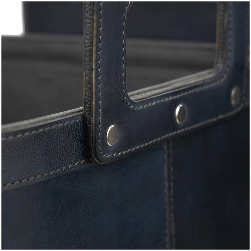 Leather Handmade Decorative and Functional Storage Basket with Handles - Set of 2 Dark Blue or Brown - Roche River Decor