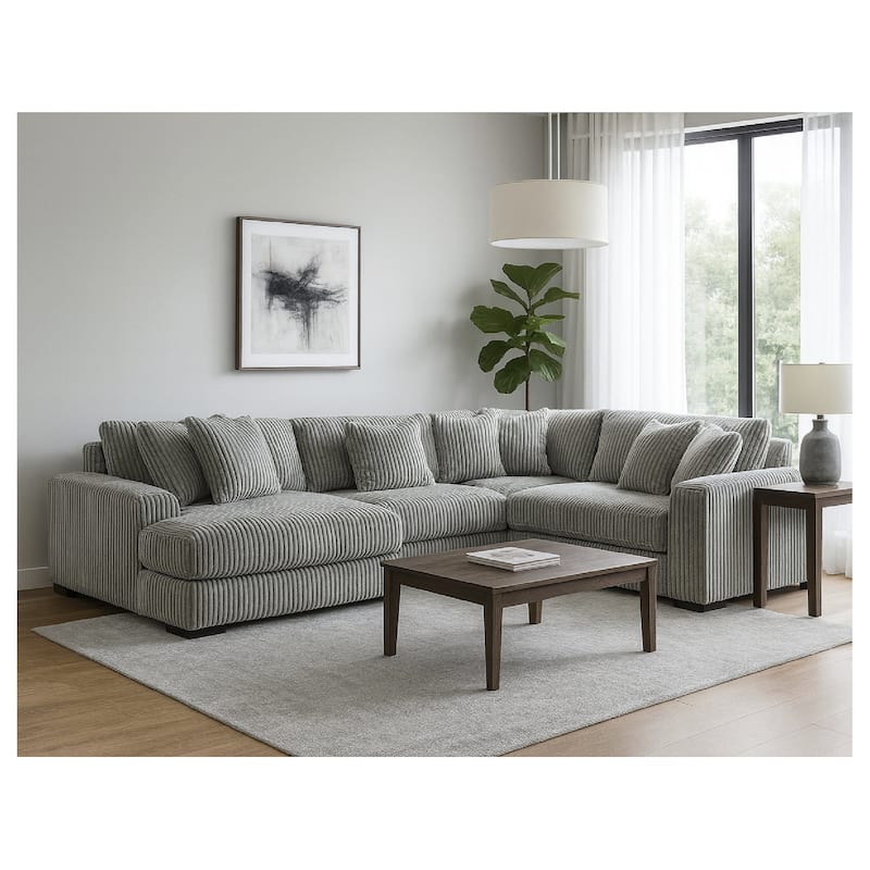 Signature Design by Ashley Lindyn 4-Piece Sectional with Chaise - 133"W x 92"D x 38"H - Grey - Right Facing