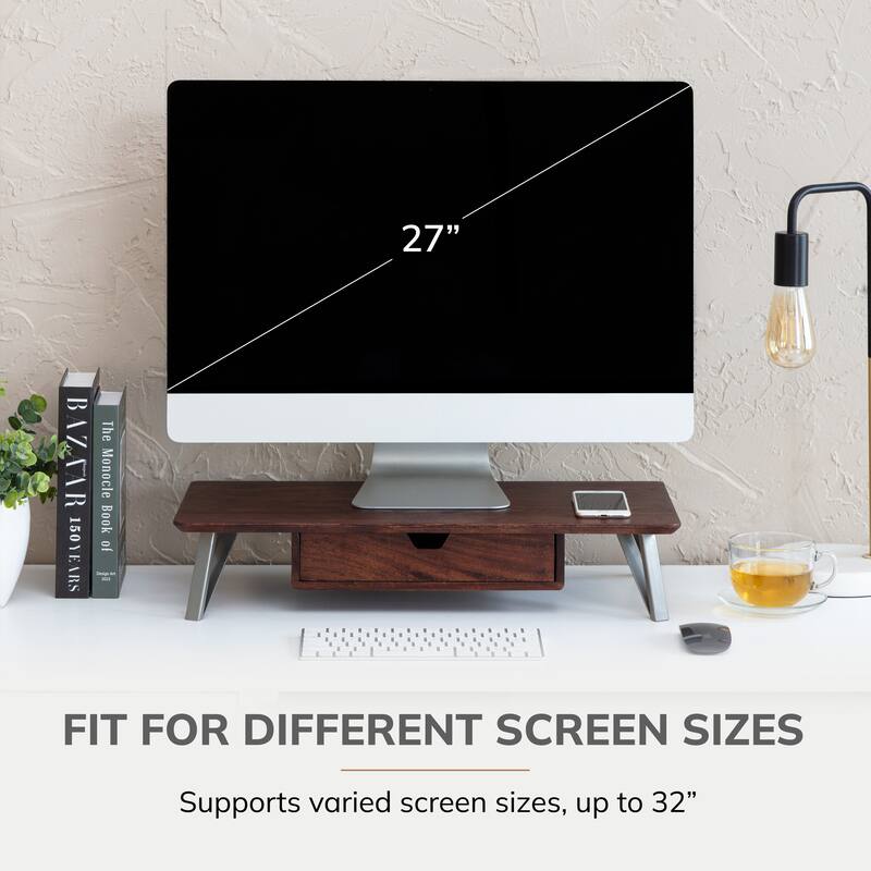 Jani Wood Monitor Stand Riser Desk - Ergonomic Design Stand, Desktop Organizer Table for Home, Office Workspace, Gaming Desk