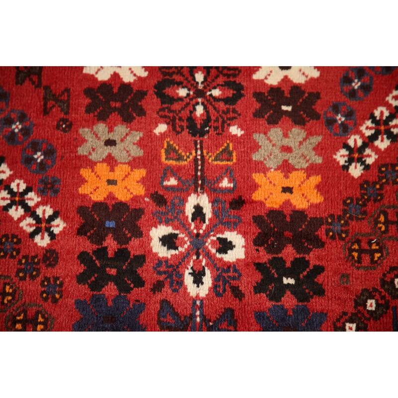 Geometric Red Shiraz Persian Vintage Area Rug Handmade Wool Carpet - 5'6" x 9'1"