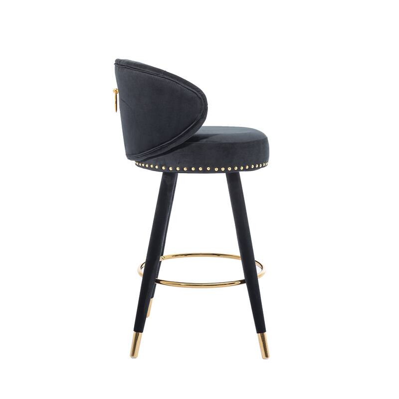 Set of 2 Counter Height Velvet Bar Stools with Solid Wood Legs