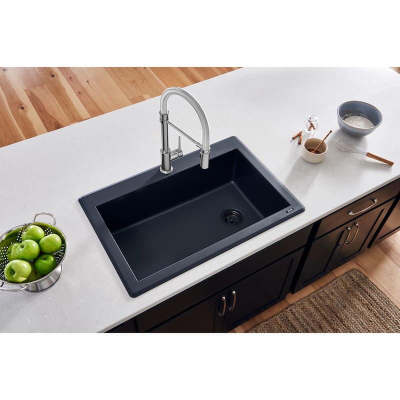 Ruvati 33 x 22 inch epiGranite Drop-in Topmount Granite Composite Single Bowl Kitchen Sink - Midnight Black - RVG1033BK