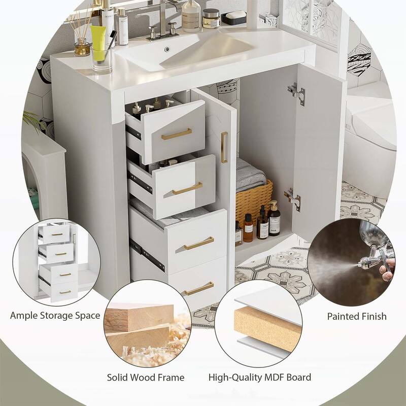 Freestanding Vanity Set with 3 Drawers& Soft Closing Doors