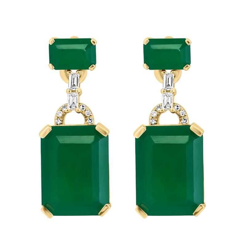 EFFY 14K Yellow Gold Diamond Green Onyx Earrings