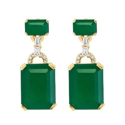 EFFY 14K Yellow Gold Diamond Green Onyx Earrings