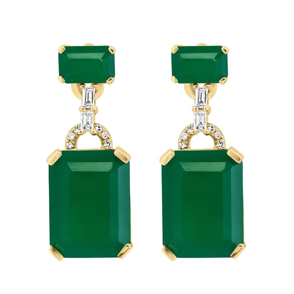 EFFY 14K Yellow Gold Diamond Green Onyx Earrings