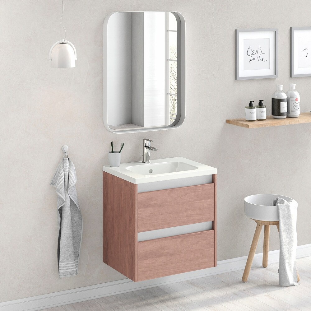 Ceramic Top Mirror 24 x 24 x 18 Inch Vanity Chrome Handles Randalco 24 Maine Modern Bathroom Vanity Cabinet Set Truffle Wood Looking Finish