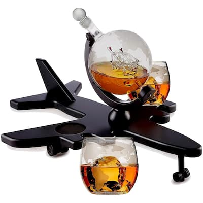 Airplane Decanter with 2 Globe Glasses - Set of 2