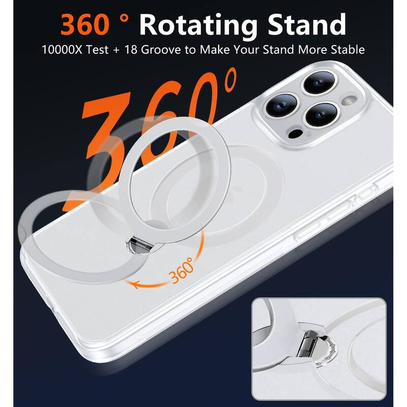 iPhone 16 Pro Max 360° Adjustable Stand Compatible with MagSafe, Translucent Cover with Magnetic Ring Case Non-Slip, Shockproof