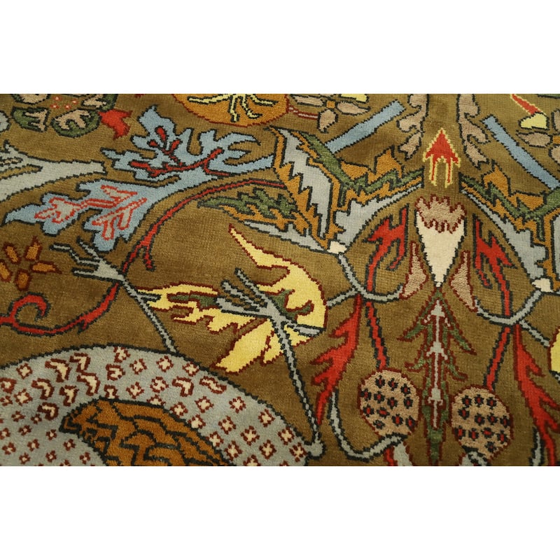 Hand Knotted Oriental 100% Wool Carpet Traditional All-Over Green Ziegler Area Rug - 9' 11'' X 7' 10''