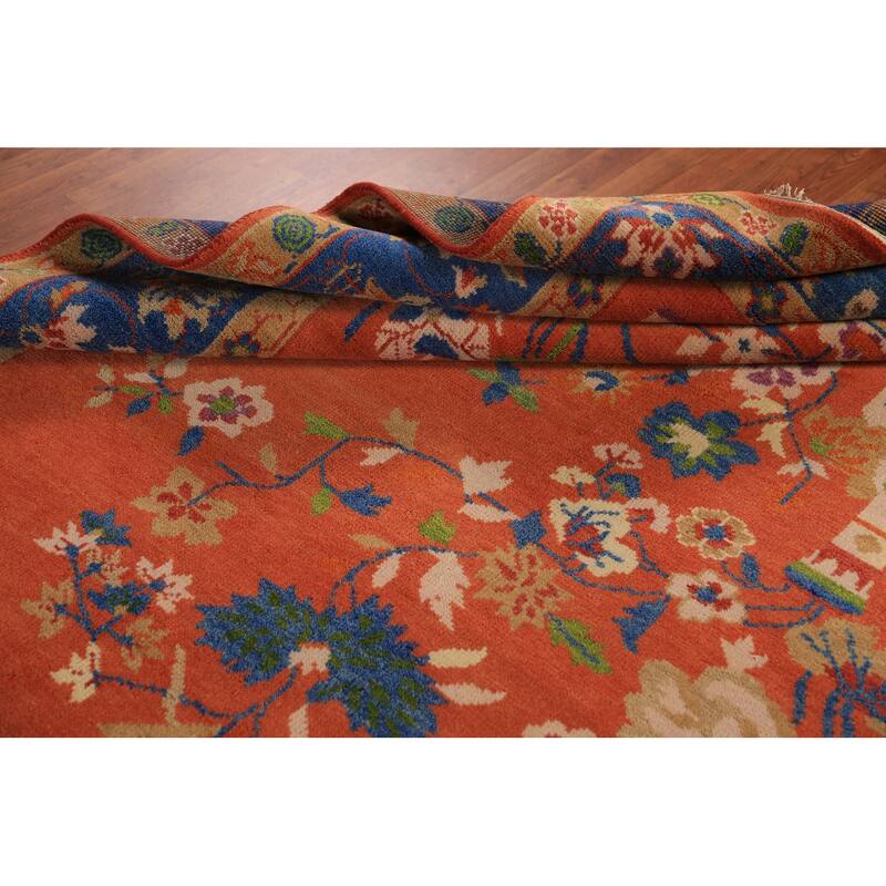 Floral Heriz Serapi Indian Area Rug Hand-Knotted Wool Carpet - 7'11"x 9'11"