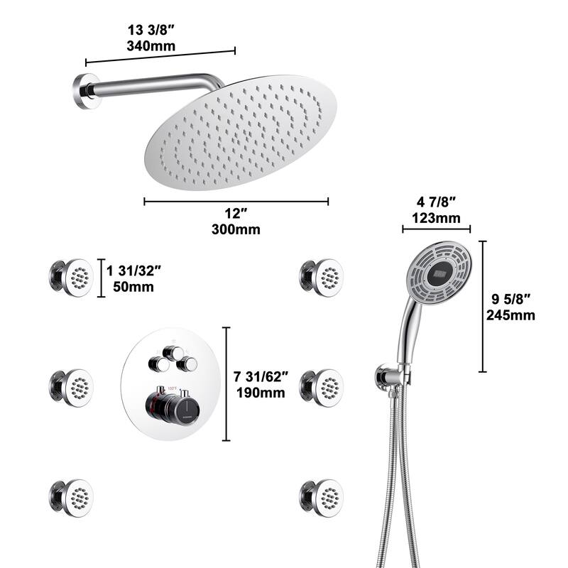 CASAINC Thermostatic Shower Faucet Shower System with 6 Body Jet