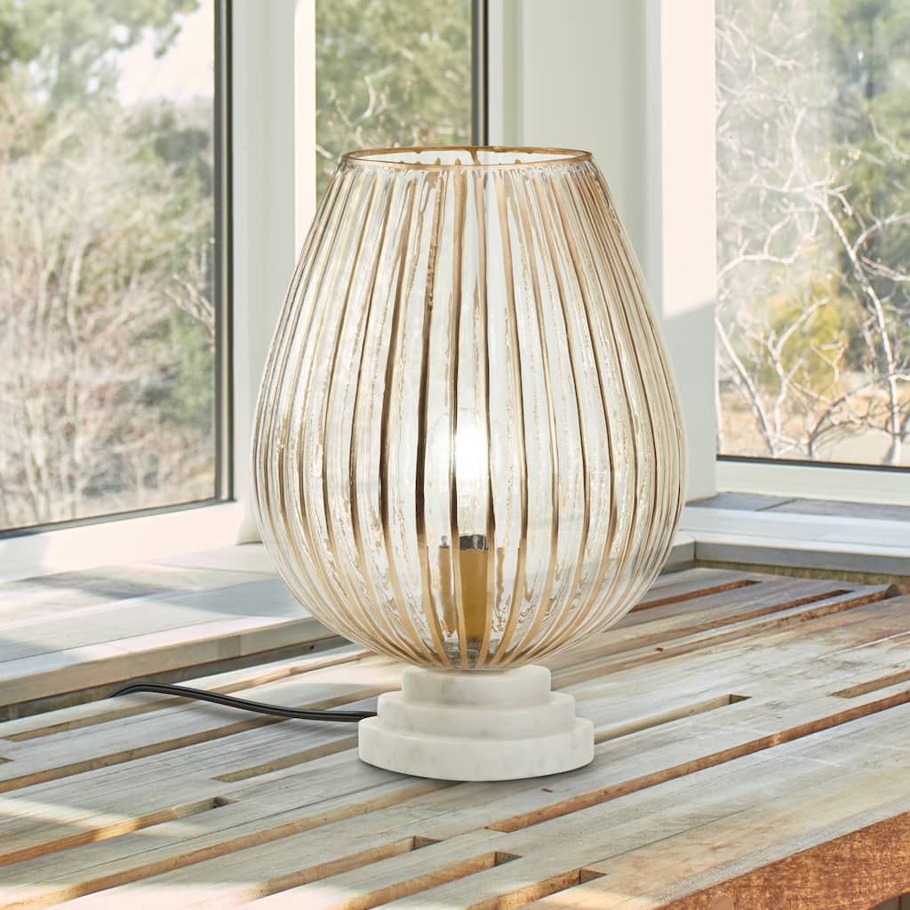 Aria River of Goods Marble and Clear Glass Urn-Shaped Shade 12.25-Inch Accent Lamp - 10.25" x 10.25" x 12.25"