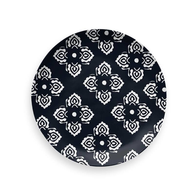 Abode Homewares by TarHong Planta Matte Black Medallion Assorted Salad Plate, 8.5 x 0.7", Set of 4