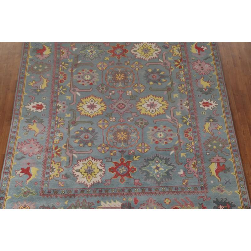 Floral Gray Oushak Area Rug Handmade Wool Carpet - 8'1"x 9'8"