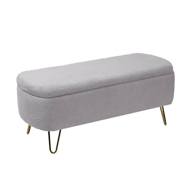 Upholstered Entryway Footrest Seat with Metal Legs, Leisure Bench, Stylish Storage Bench End of Bed Bench with Flap