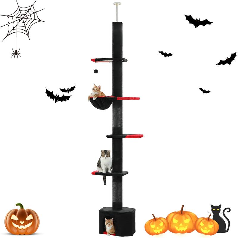 Height Adjustable Floor to Ceiling 5-Levels Cat Tree Cat Tower