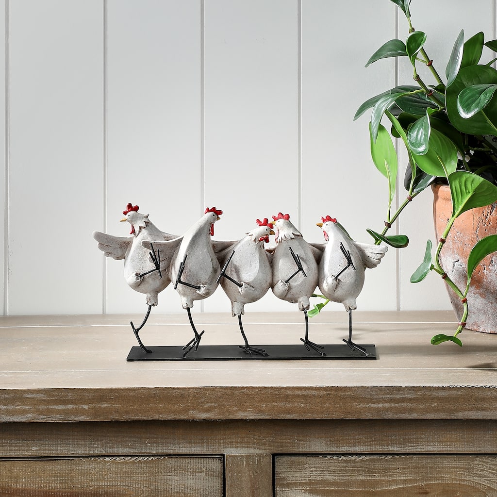12" Resin And Metal Chicken Chorus Line