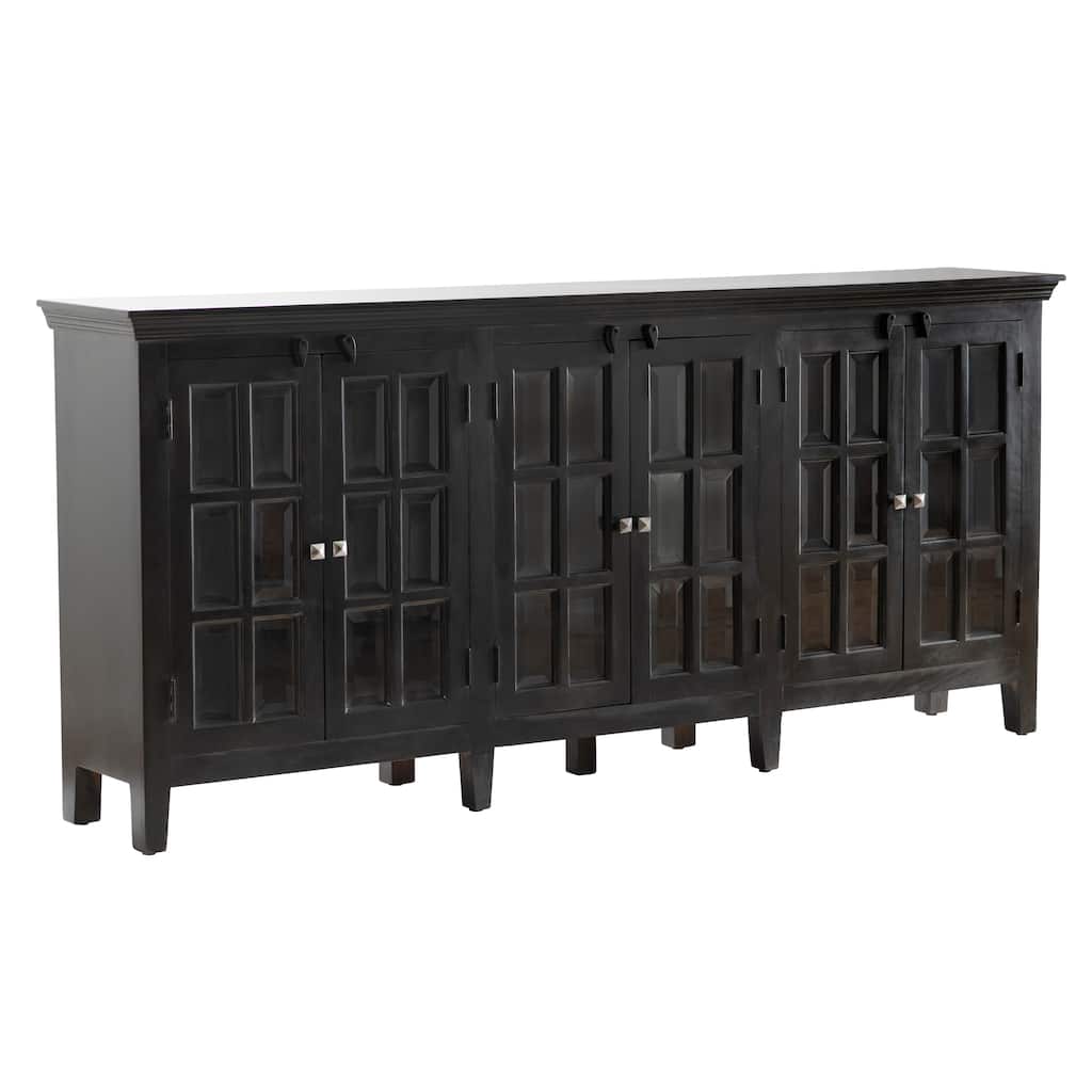 Acacia Wood and Glass Six-Door Living Room Buffet Sideboard - 94x16x42