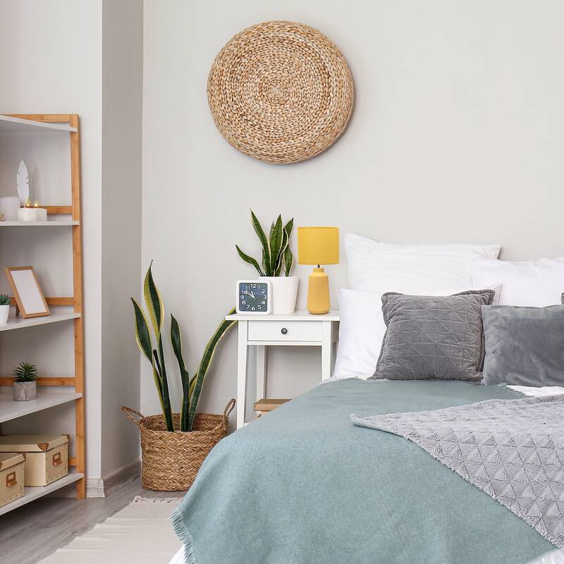 Vertical Grooved Ceramic Table Lamp with Drum Shade - 16" - Yellow