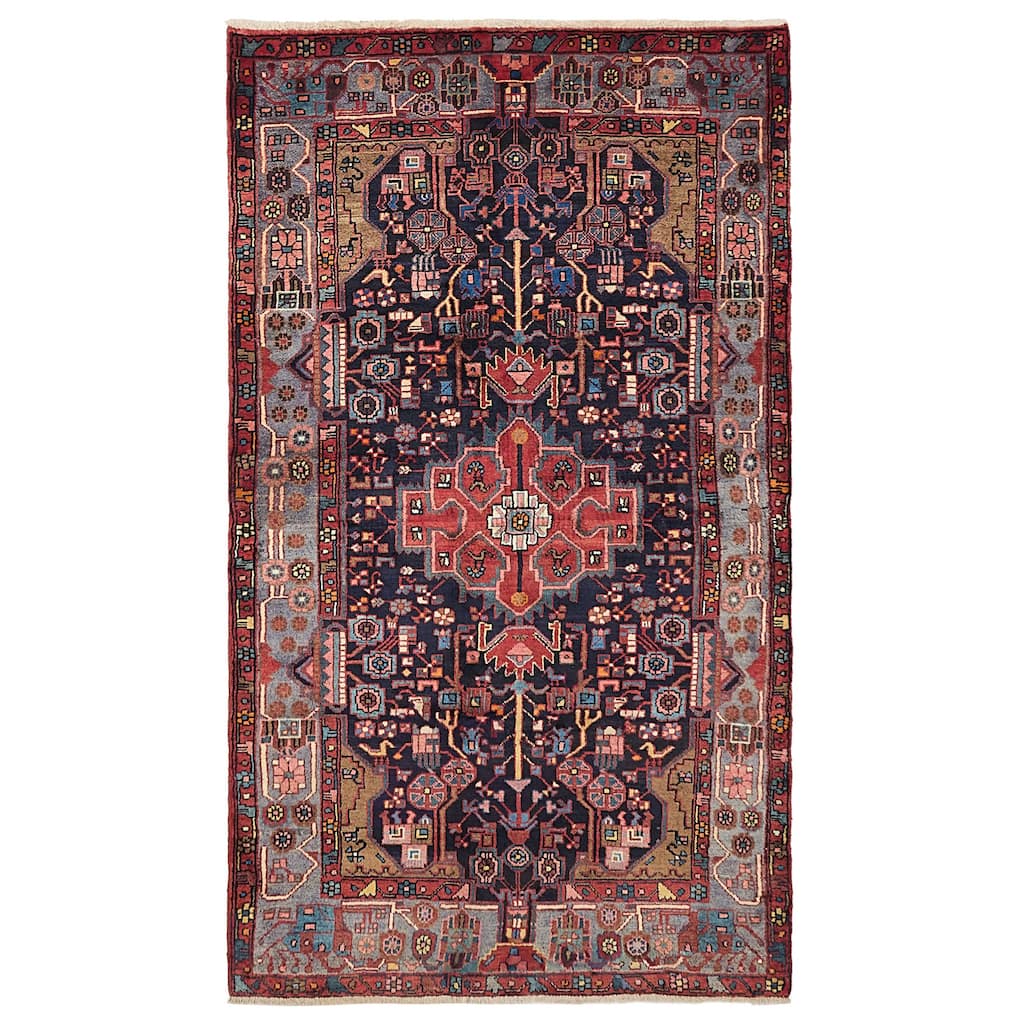 ECARPETGALLERY Hand-knotted Anatolian Vintage Dark Navy Wool Rug - 4'10 x 8'4