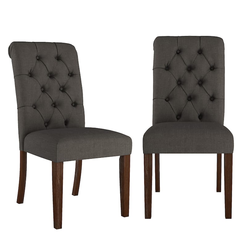Krakova Tufted Rolled Back Parsons Chairs (Set of 2) - Chair - Dark Grey Linen