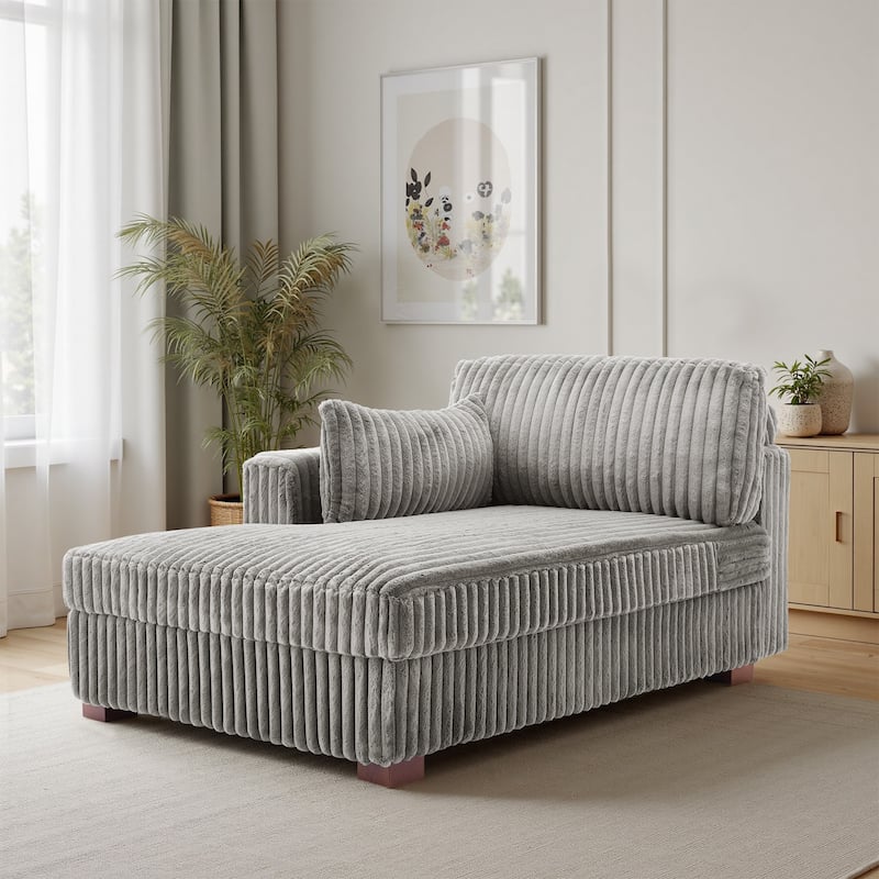 42" W Plush Corduroy Upholstered Chaise Lounge Sleeper for Living