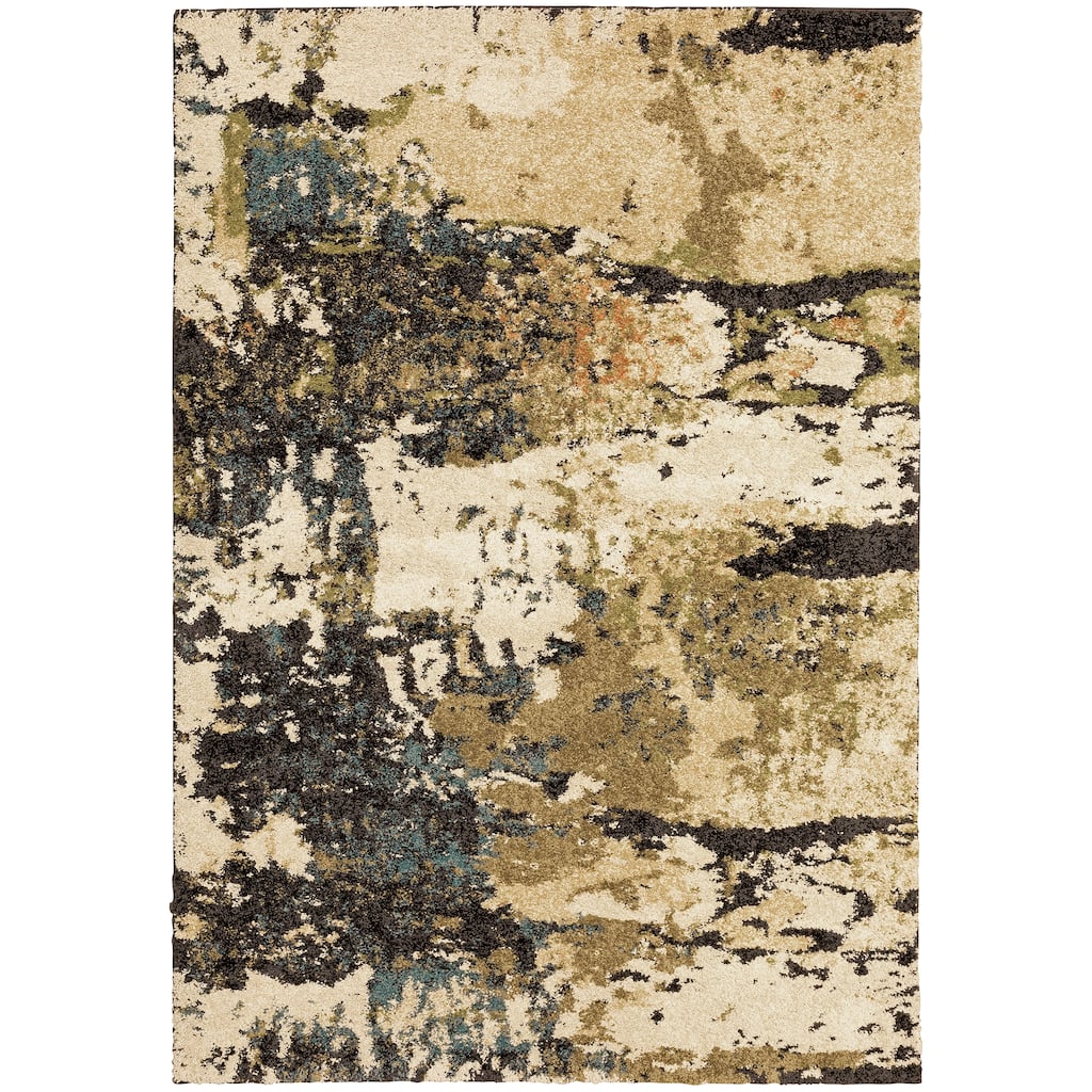Hialeah Beige Charcoal Abstract Contemporary Area Rug