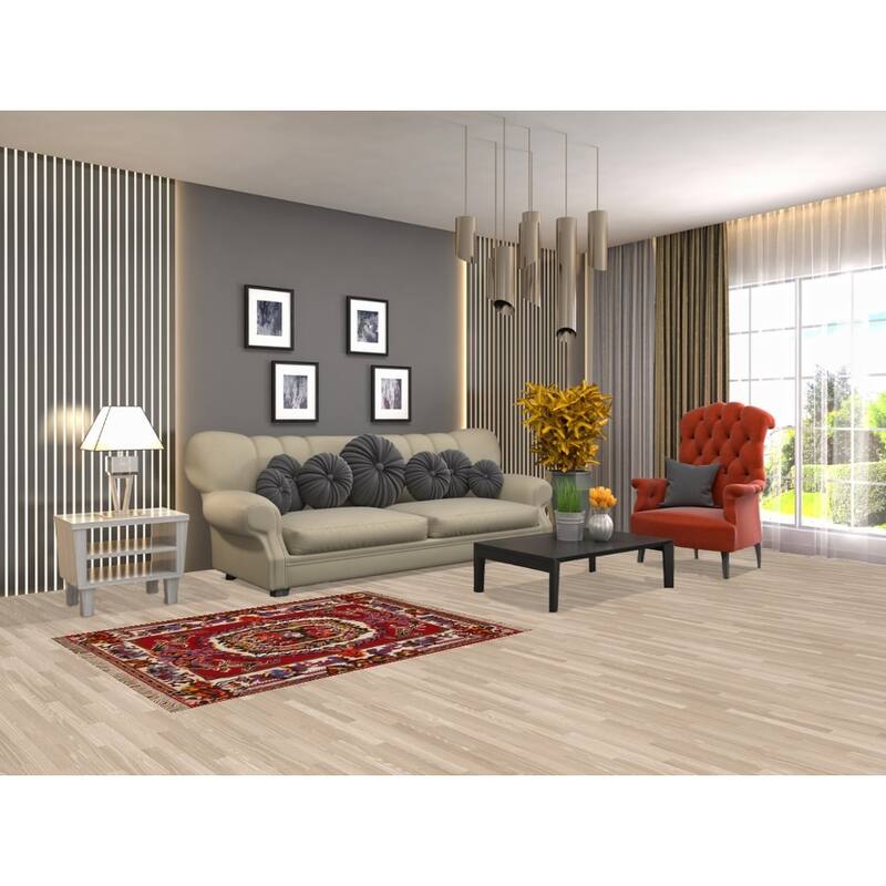 Hand Knotted Oriental 100% Wool Carpet Traditional Floral Red Bakhtiari Area Rug - 4' 6'' X 3' 5''