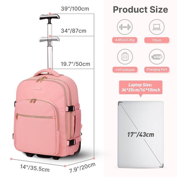 Rolling Backpack for Women, 17Inch Laptop Travel Backpack with Wheels, Carry on Luggage Airplane - Bed Bath & Beyond - 42714495 Rolling Backpack for Women, 17Inch Laptop Travel Backpack with Wheels, Carry on Luggage Airplane - Bed Bath & Beyond - 42714495