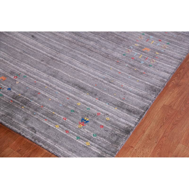 Hand Knotted Oriental 100% Wool Carpet Tribal Tribal Greys & Charcoal Gabbeh Area Rug - 10' 0'' X 7' 10''
