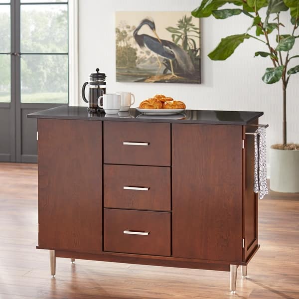 Simple Living Vaughn Granite Top Mid-Century Kitchen Island ...