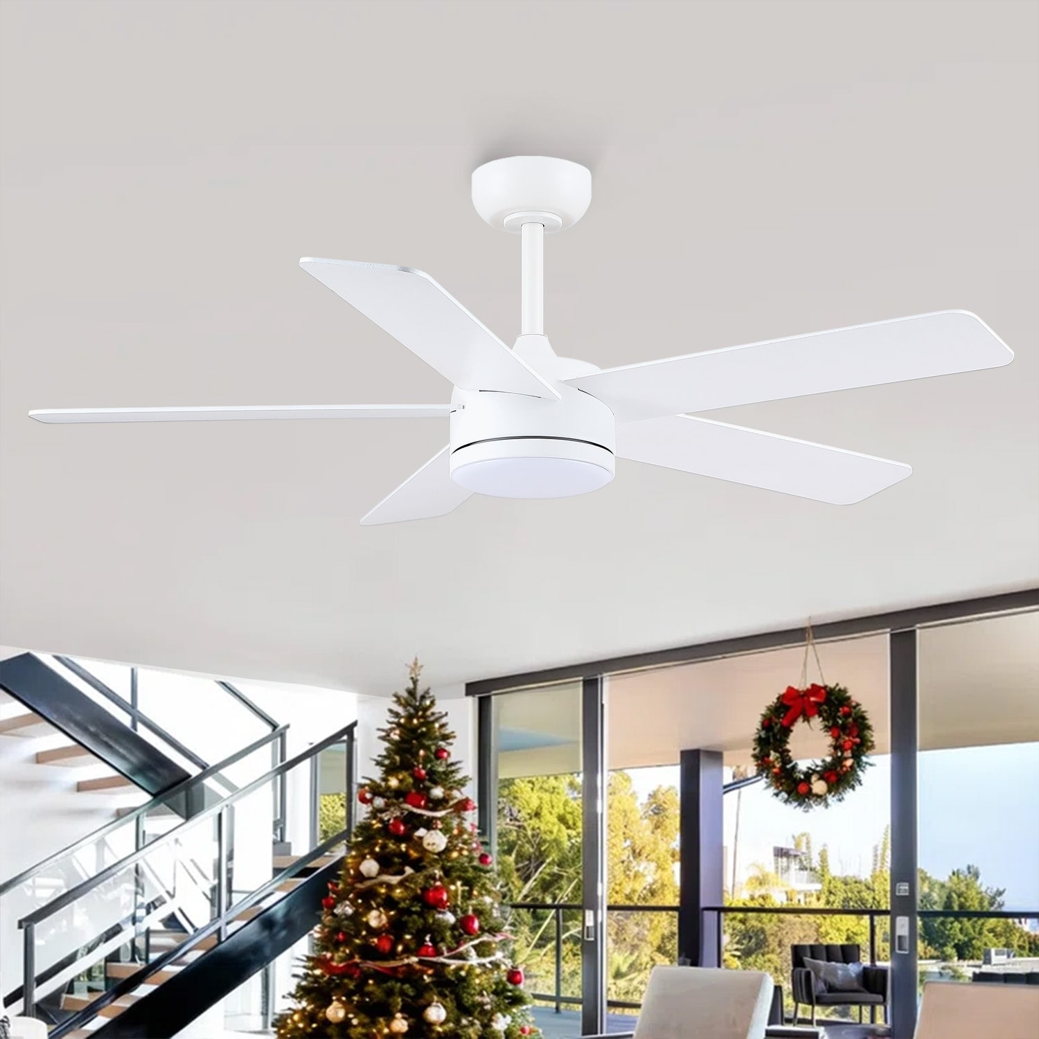 46 Inches Downrod Ceiling Fan with Light and Remote,Quiet DC Motor