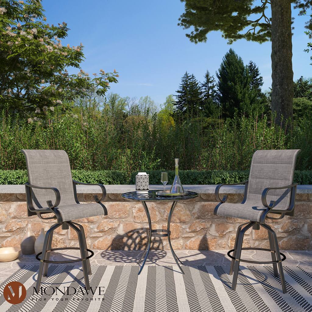 2PCS Aluminium Frame Outdoor 360° Swivel Chairs Bar Stool with Cushion