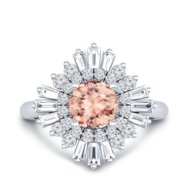 Auriya 1ct Morganite and Diamond Ballerina Engagement Ring 3/4ctw 14k Gold - White - 7.5