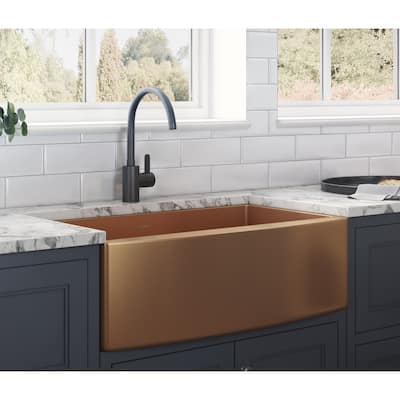 Ruvati 30-inch Apron-Front Farmhouse Kitchen Sink - Copper Tone Matte Bronze Stainless Steel Single Bowl - RVH9660CP - 8' x 11'