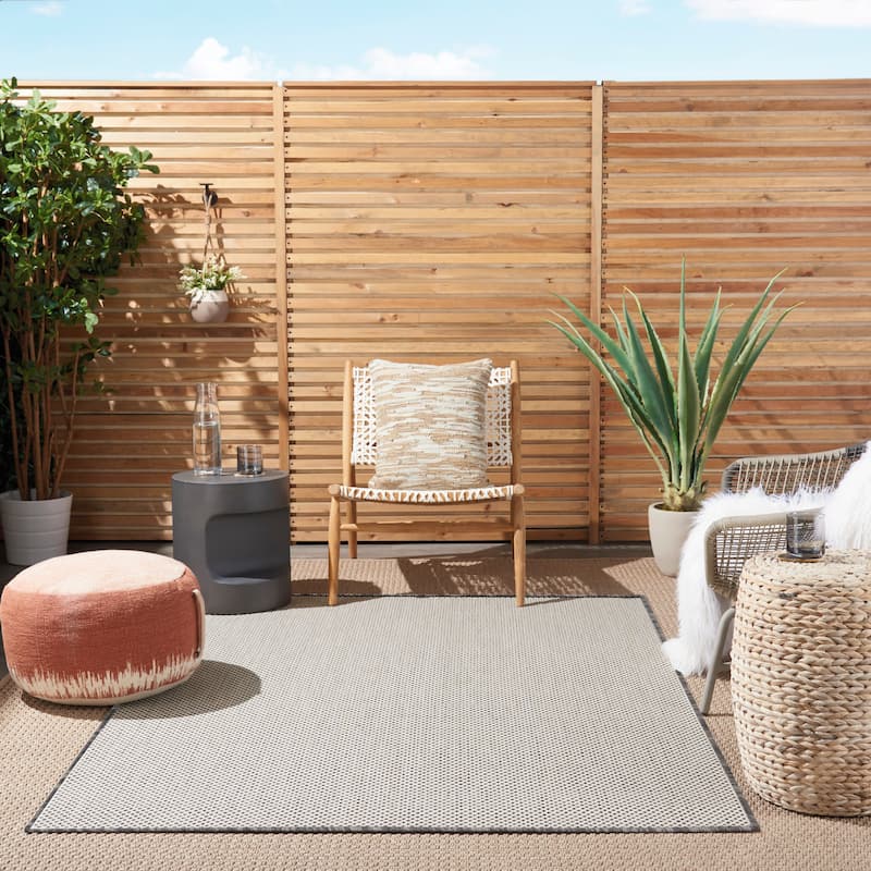 Nourison Courtyard Indoor/Outdoor Modern Geometric Area Rug - 6' x 9' Rectangle - Ivory/Charcoal