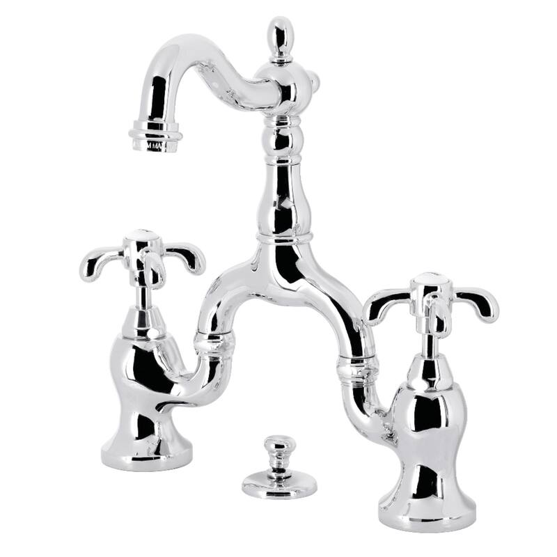 French Country Bridge Bathroom Faucet with Brass Pop-Up - Polished Chrome