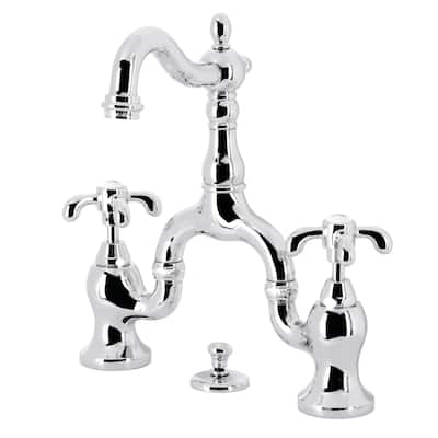 French Country Bridge Bathroom Faucet with Brass Pop-Up
