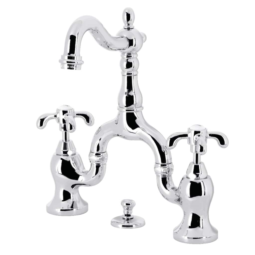 French Country Bridge Bathroom Faucet with Brass Pop-Up