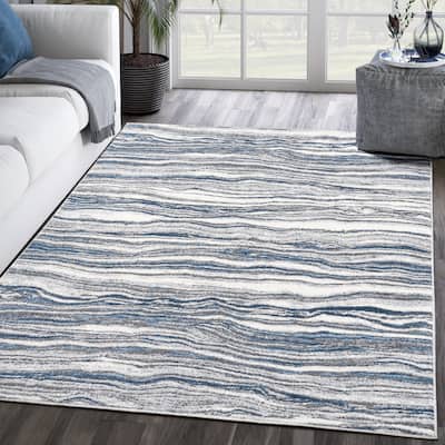 Abani Rugs MIST Lined Blue Grey Modern Area Rug