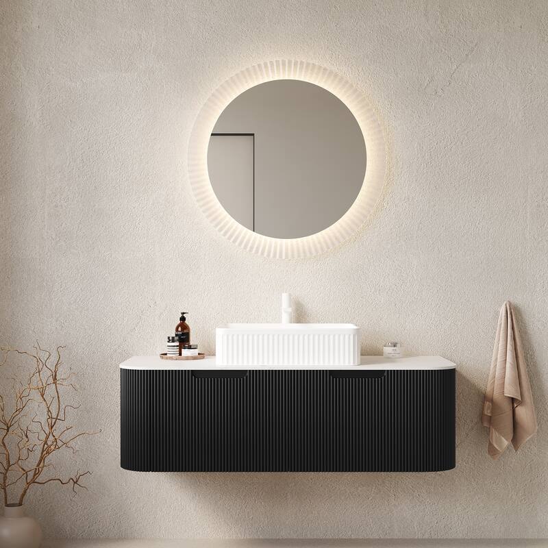 48" Bathroom Vanity with Sink, Wall-Mounted Bathroom Storage Cabinet with 2 Drawers, Rectangular Ceramic Basin, No Faucet - Black,White