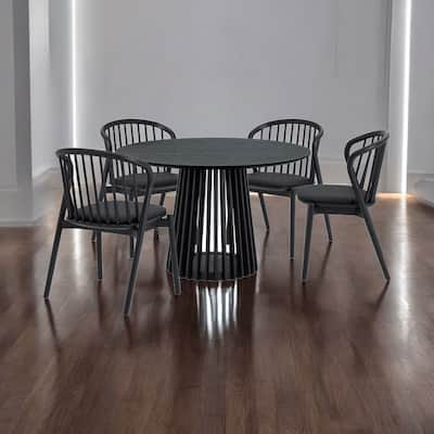 HomeRoots Five Piece Black Round Dining Set with Four Chairs