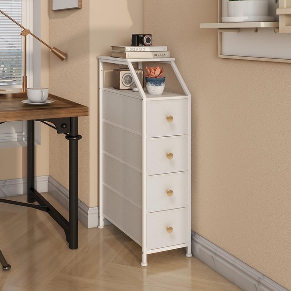 White Narrow 4 Drawer Dresser with Charging Station Tall Skinny Storage  Tower Nightstand for Bedroom Bathroom Small Spaces - Bed Bath & Beyond -  42934183