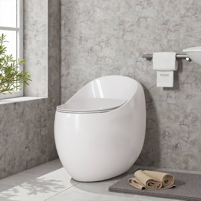 One Piece Egg Shape Toilet 1.28 GPF Single Flush. Soft Close Seat. Quick Release. Modern Bathroom Design - White
