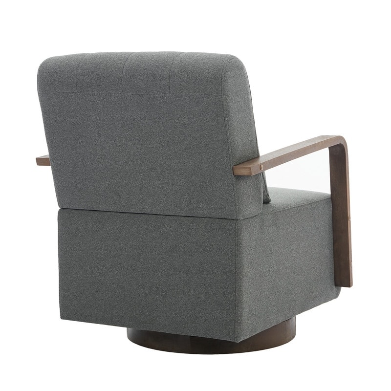 Solid Wood Swivel Accent Chair with Armrests and Lumbar Pillow - 360° Rotation