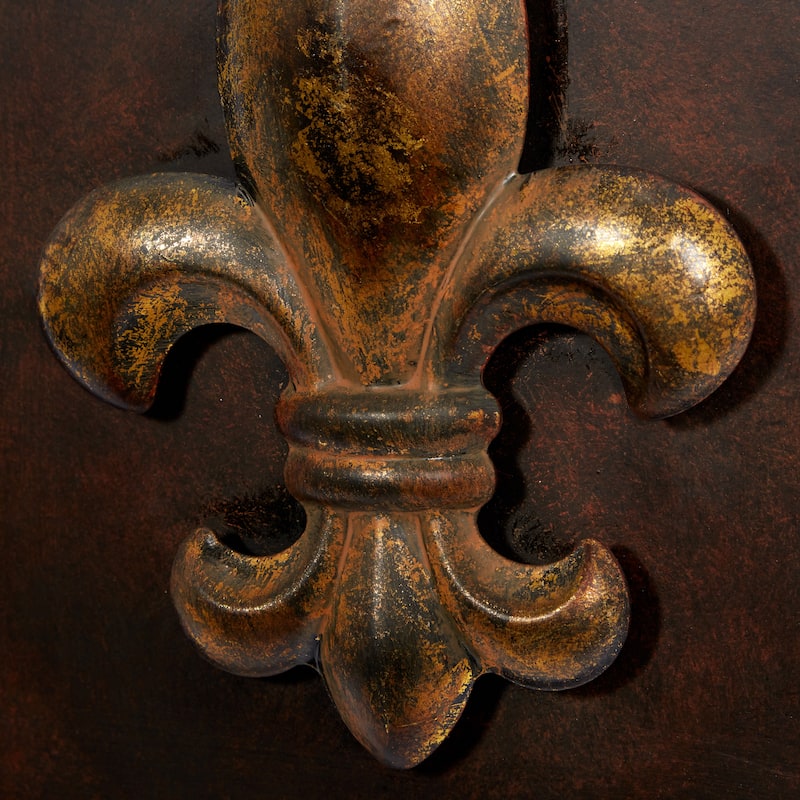 Bronze Metal Suspended Fleur De Lis Home Wall Decor with Scrollwork Hanger
