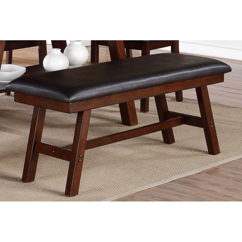 Modern Dining Bench Upholstered Faux Leather Cushion Seat with Solid Wood Legs Kitchen Bench