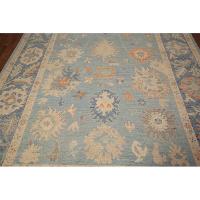 Vegetable Dye Oushak Turkish Area Rug Hand-Knotted Floral Wool Carpet - 8'0" x 9'9"